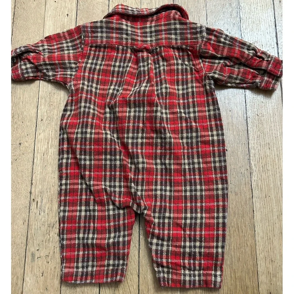 Vintage Carters 3-6 Months Baby Plaid Flannel Coverall Romper Fall Winter